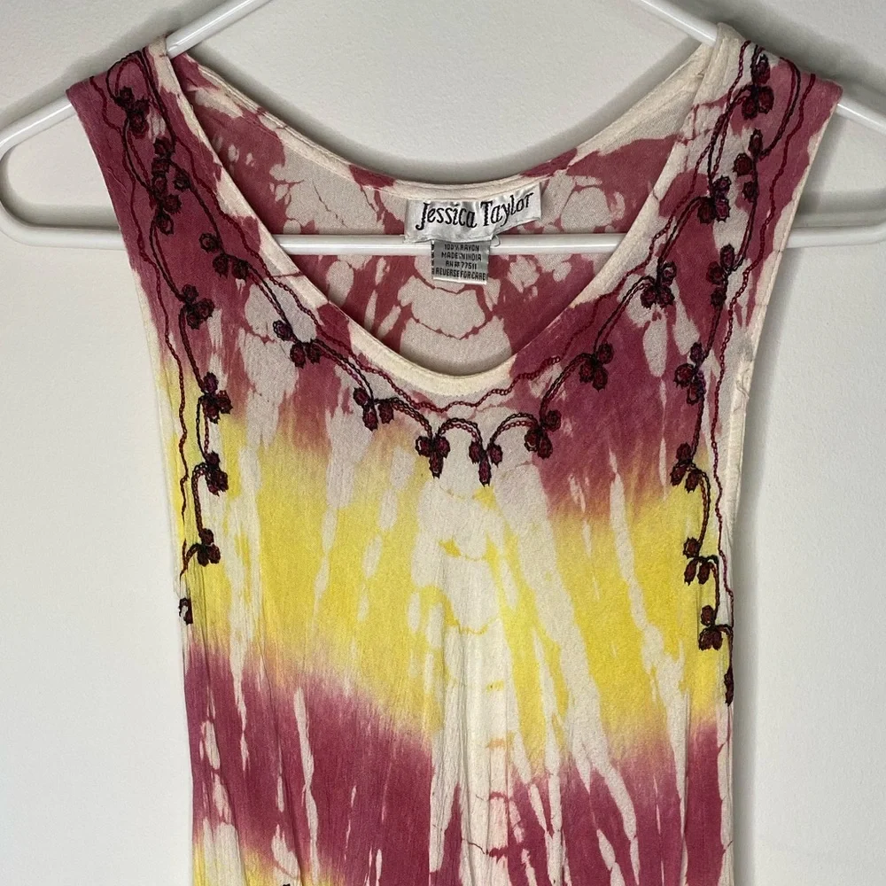 Jessica Taylor Tie-Dye Midi Dress - Red and Yellow - Picture 1 of 3
